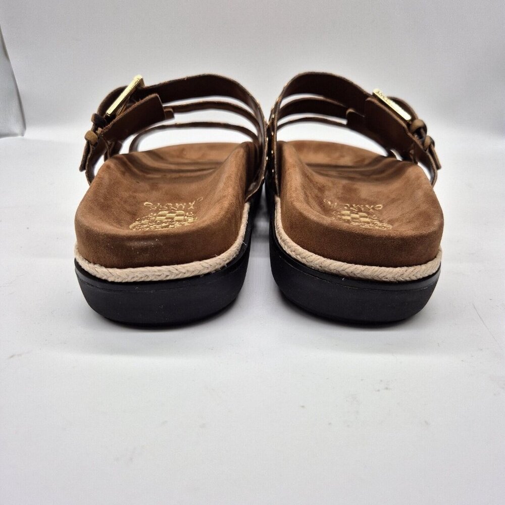 Vince Camuto Ciandra Size 9.5 M Slip On Slide 3 Straps Buckle Brown Flat 934 - Picture 3 of 8